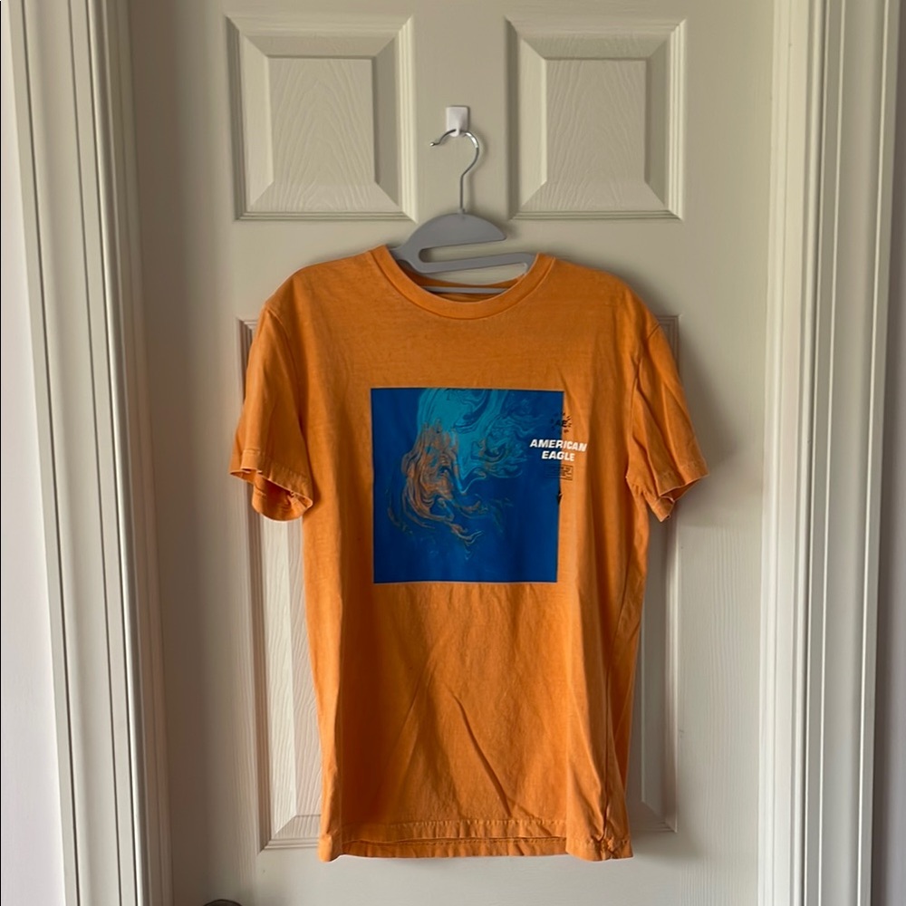 American Eagle Outfitters Orange Tee with Blue Graphic